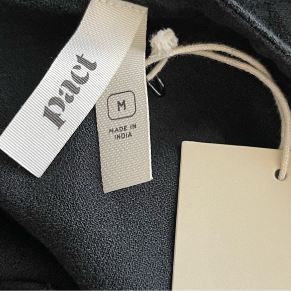 Pact Woven Crepe Organic Cotton Black Dress Women’s Size M Tie Drawcord Waist - Picture 8 of 9